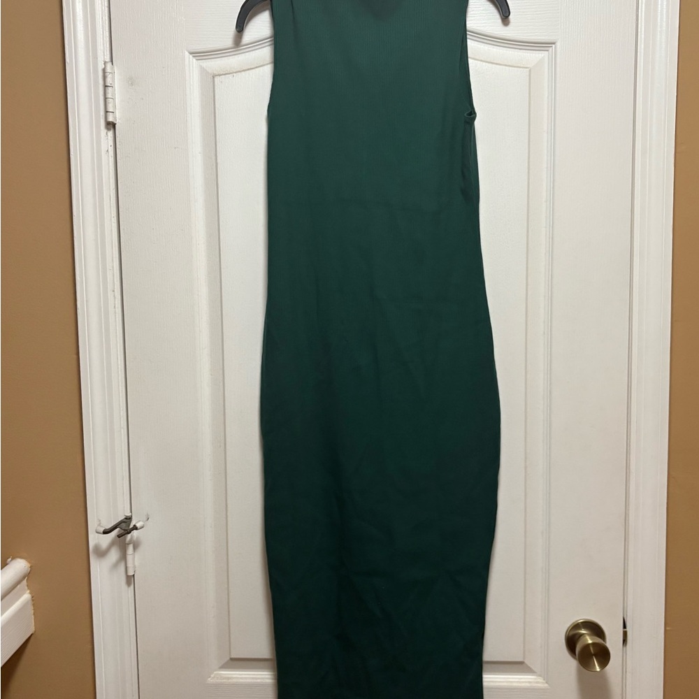 Fashion Nova Green Ribbed Halter Maxi Dress